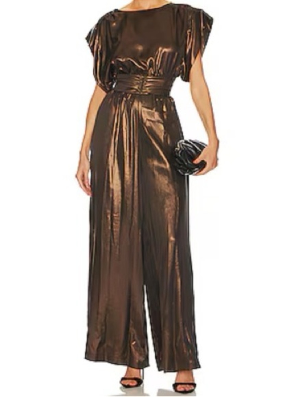 Misa Los Angeles Metallic Bronze High-Waist Wide-Leg Jumpsuit
